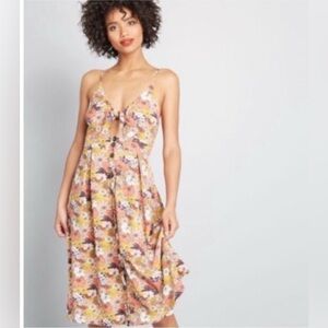 Women’s Large boho retro floral tie front dress